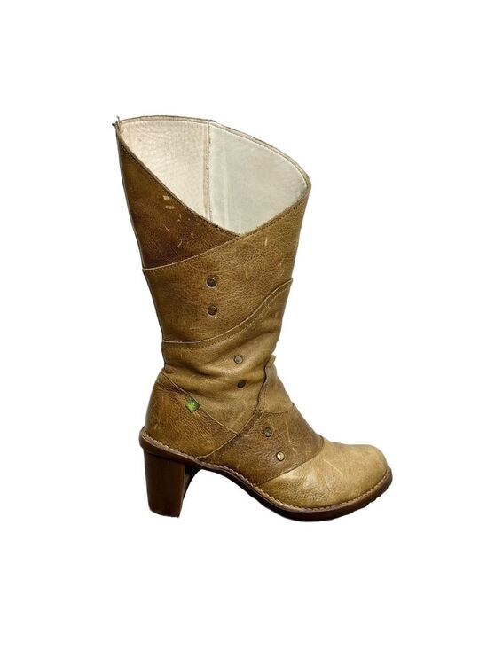 El Naturalista Shoes - El Naturalista Spain distressed tan leather patchwork studded heeled boho boots
